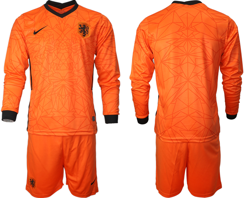 Cheap Men 2021 European Cup Netherlands orange Long sleeve goalkeeper Soccer Jersey